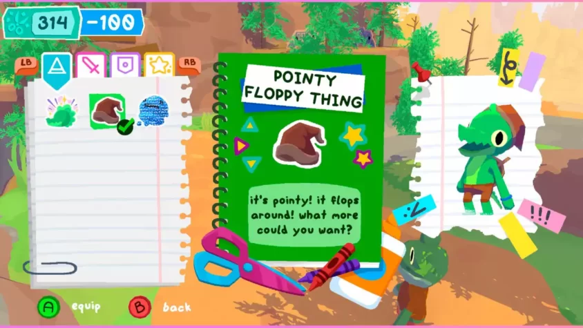 Запись в блокноте с предметом под названием 'Pointy Floppy Thing'