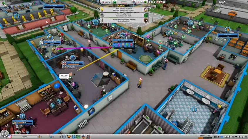 Скриншот работы над проектом в Mad Games Tycoon 2, с интерфейсом для управления процессом разработки.