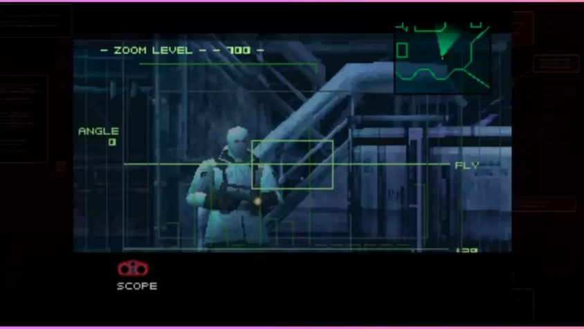 Скриншот из Metal Gear Solid с использованием снайперского прицела