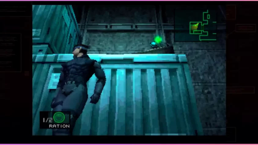 Скриншот из Metal Gear Solid с взаимодействием с объектом