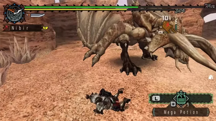 В бою с монстром в пустыне в Monster Hunter Freedom