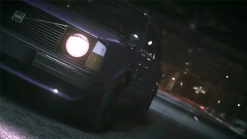 Кадр с уличной машины Volvo в сумерках