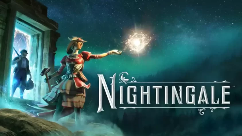 Обложка игры Nightingale Обложка игры Nightingale, где изображены персонажи с магическими порталами и сияющими эффектами
