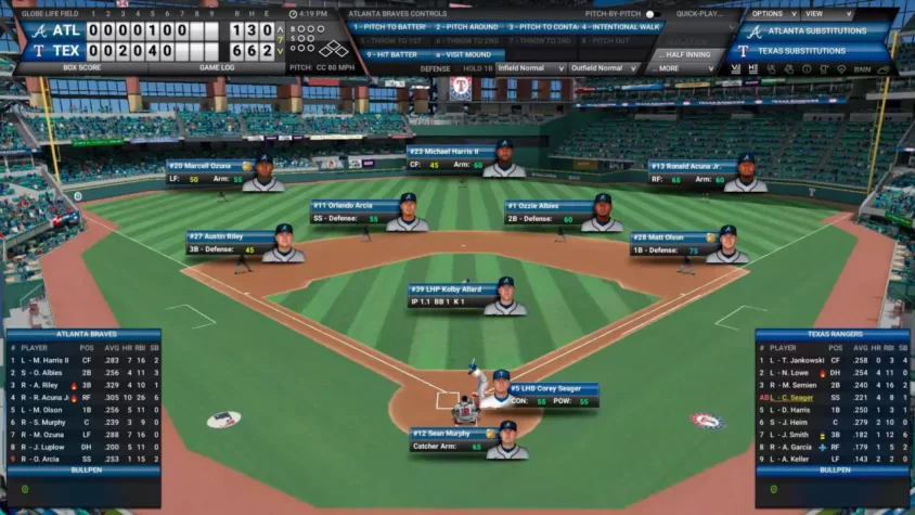 Скриншот игрового процесса с матчем Atlanta Braves против Texas Rangers