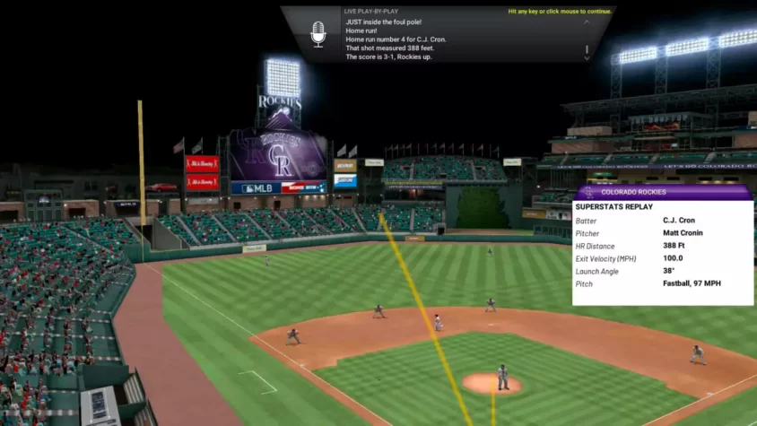 Скриншот реплея после хоумрана игрока C.J. Cron из Colorado Rockies