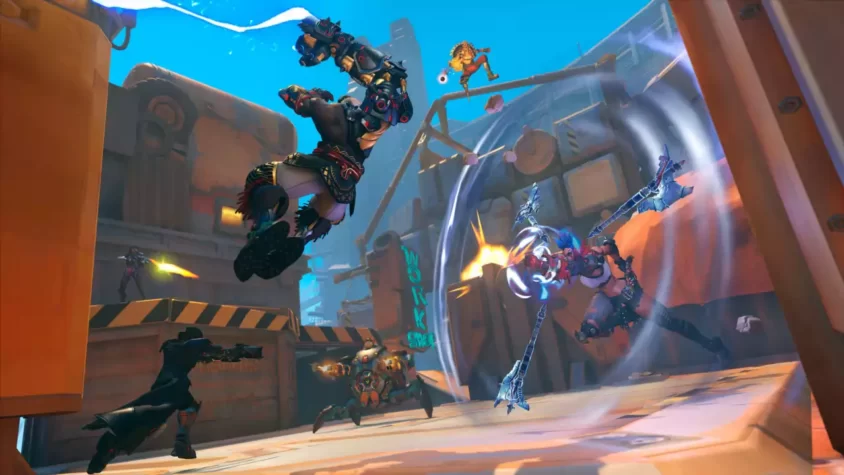 Скриншот Overwatch 2 с персонажами на фоне карты