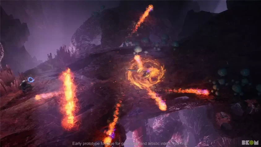 Скриншот Pathfinder Abomination Vaults с огненными лучами и разрушением на экране