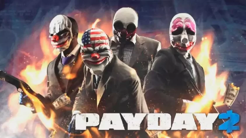 PAYDAY 2: криминальные братья по оружию Обложка игры PAYDAY 2 с четырьмя персонажами в масках и с оружием