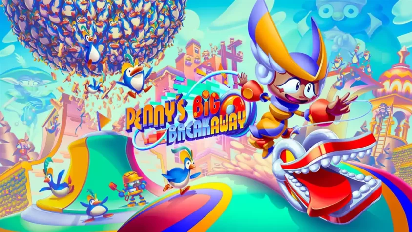 Penny's Big Breakaway: Погоня за приключениями Обложка игры Penny's Big Breakaway, полная ярких и красочных деталей