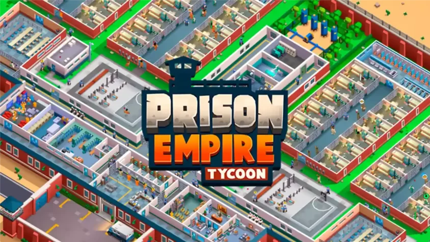 Обложка игры Prison Empire Tycoon. Большая тюрьма с множеством камер и различными объектами внутри.