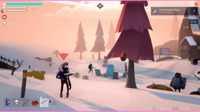 Скриншот из игры Project Winter: персонаж с оружием в руках