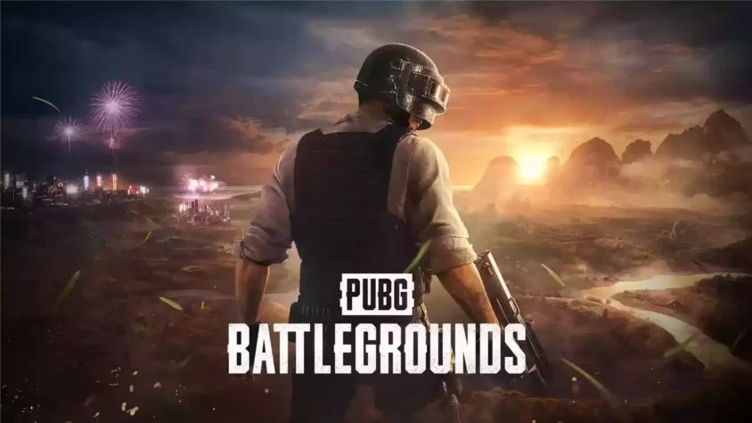 Постер игры PUBG с персонажем, стоящим на фоне пустоши.