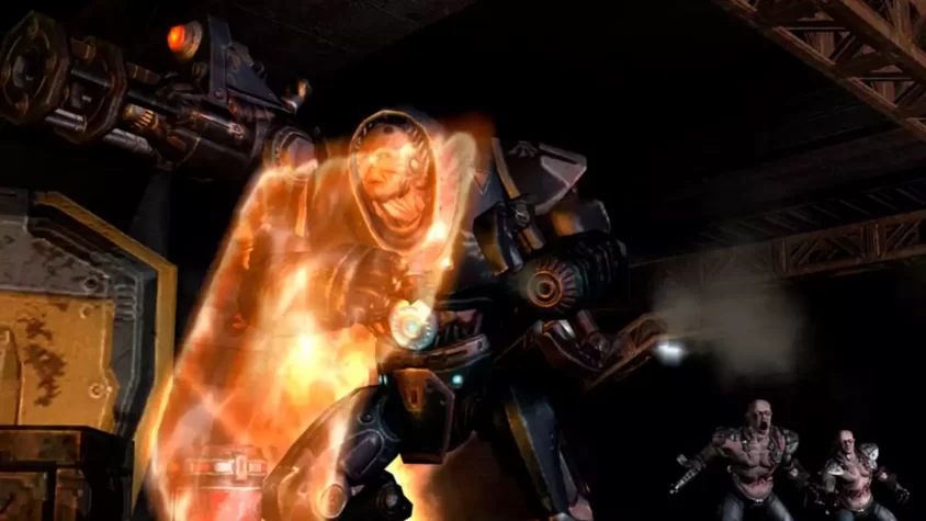 Боевая сцена с роботом в Quake 4
