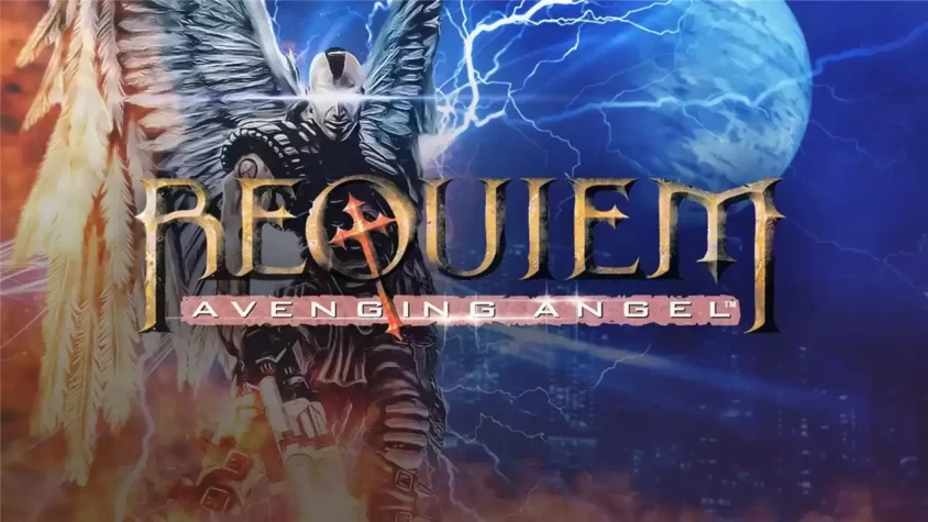 Requiem: Avenging Angel - обложка Обложка игры Requiem: Avenging Angel – ангел в броне с крыльями и пушкой, готовый к раздаче правосудия