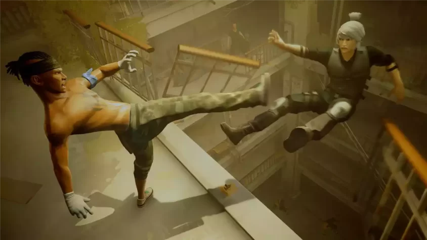 Скриншот из игры Sifu с бойцом на высоте
