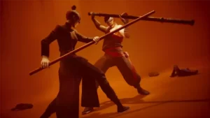 Персонажи в битве с палками в игре Sifu