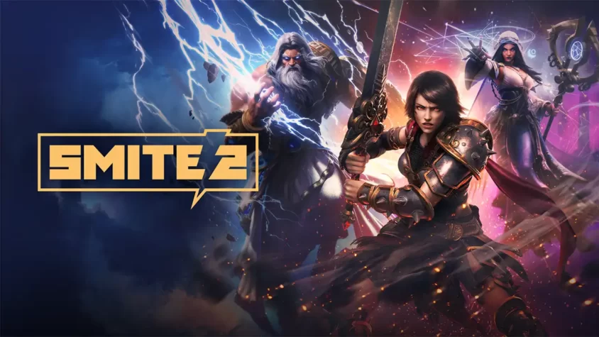 Когда молнии не помогают победить. Обложка SMITE 2 с героем с мечом, окружённым молниями