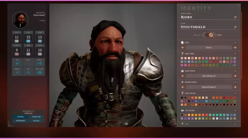 Персонаж в процессе создания в *Solasta: Crown of the Magister*