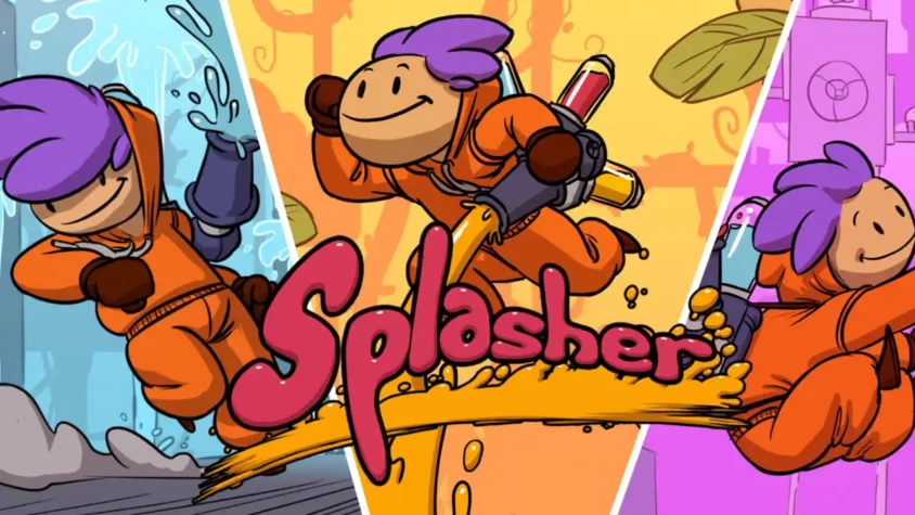 Splasher — обложка Обложка игры Splasher — парень в скафандре с пультом для воды