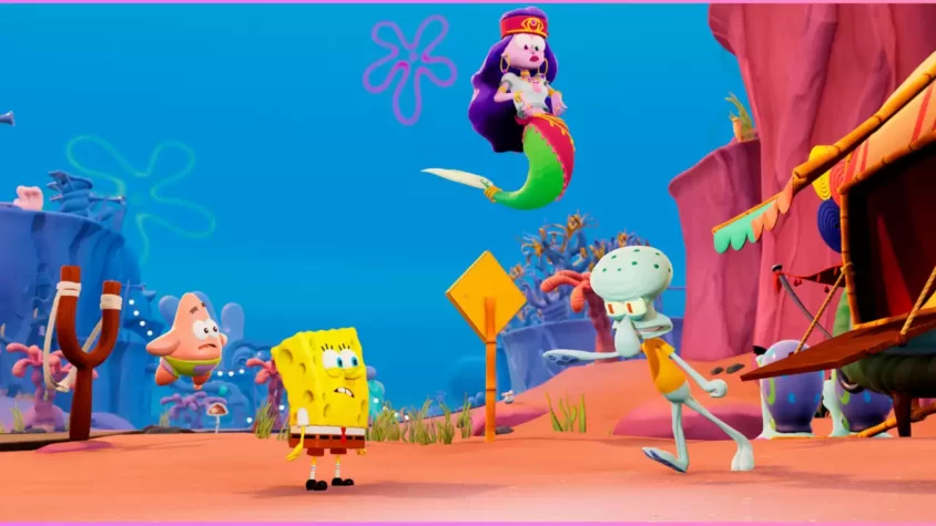 Скриншот из игры SpongeBob SquarePants: The Cosmic Shake — встреча с русалкой