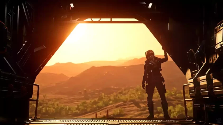 Персонаж выходит на поверхность планеты в Star Citizen