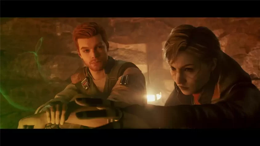Джедай и его союзник в пещере в Star Wars Jedi Survivor