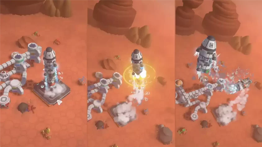 Запуск ракеты из космической базы в Stellar Settlers Space Base Builder