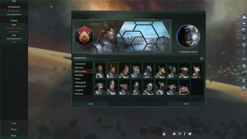Выбор внешнего вида расы в Stellaris