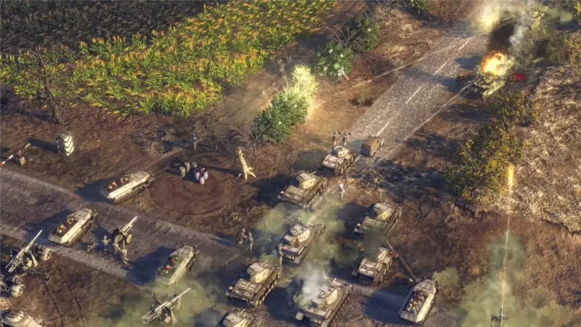 Скриншот из игры Sudden Strike 4, артиллерийская поддержка