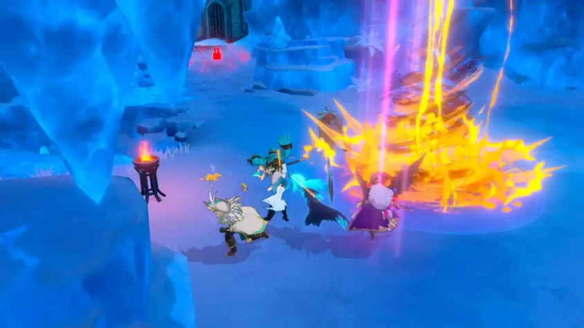 Скриншот битвы на льду из игры Summoners War: Chronicles