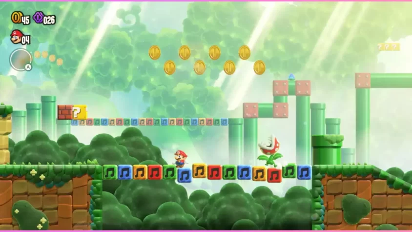 Скриншот игры Super Mario Bros. Wonder с Марио, который катается на гиперболическом гиппопотаме