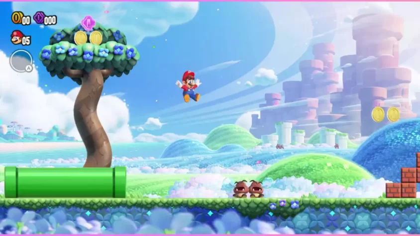 Скриншот игры Super Mario Bros. Wonder с Марио на музыкальных блоках