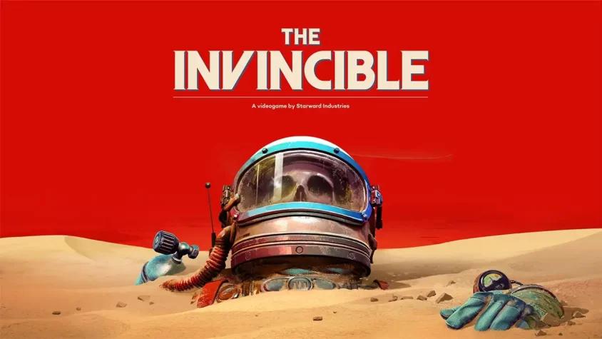Еще один день в космосе Обложка игры The Invincible со шлемом космонавта и перчаткой.