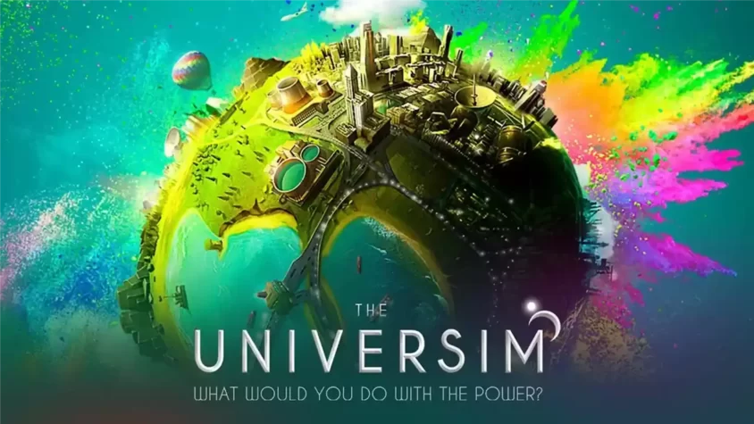 The Universim - Обложка игры Обложка игры The Universim, космический пейзаж с красочными взрывами и планетой