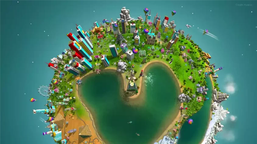 Город на планете в The Universim, он уже развит и окружен природой и современными сооружениями