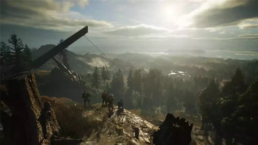 Гора и бойцы на вершине в Tom Clancy's Ghost Recon Breakpoint
