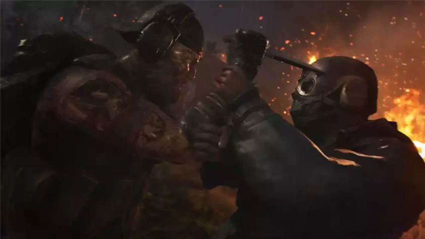 Схватка между солдатами на фоне взрывов в Tom Clancy's Ghost Recon Breakpoint