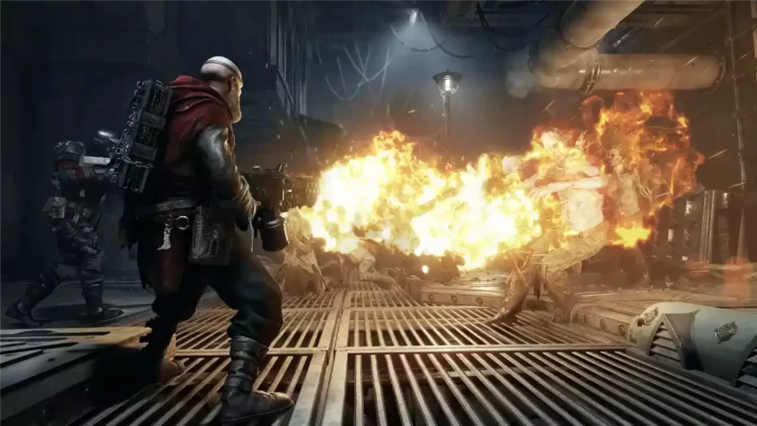 Персонаж сражается с чудовищем в Warhammer 40,000: Darktide