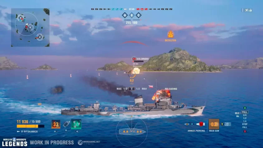 Скриншот из игры World of Warships: Legends, бой с кораблями