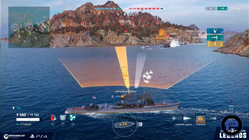 Скриншот из игры World of Warships: Legends, торпеды в полете