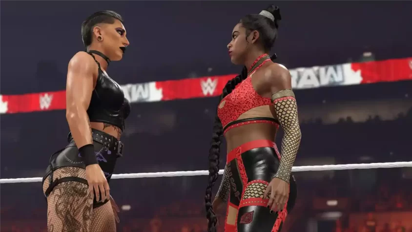 Скриншот с женщинами Риалой и Бианкой Белэйр в WWE 2K23