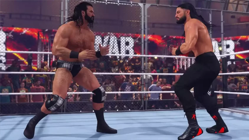 Скриншот с Дрю Макинтайром и Романом Рейнсом в WWE 2K23