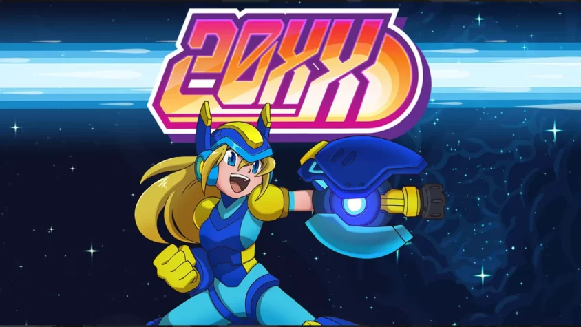 20XX - Обложка игры Обложка игры 20XX с изображением главной героини в ярком экшн-стиле