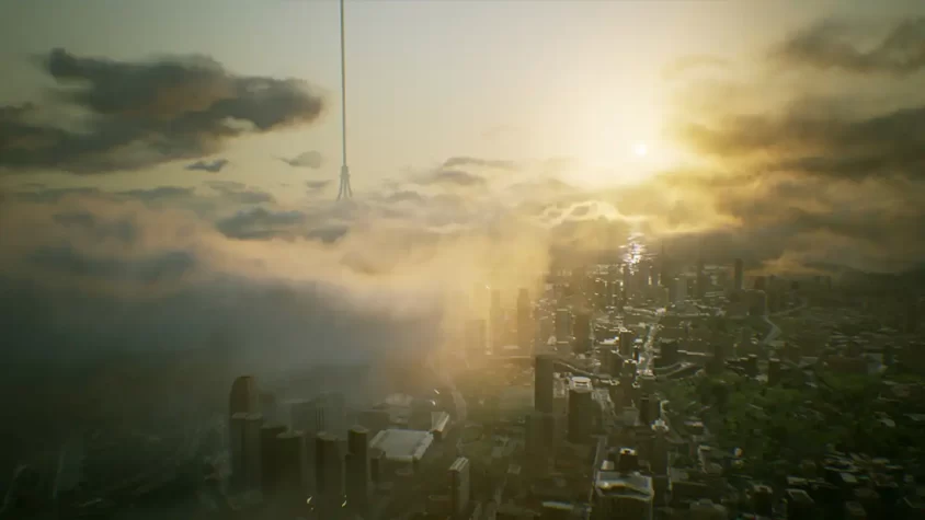 Город на фоне заката в Ace Combat 7: Skies Unknown