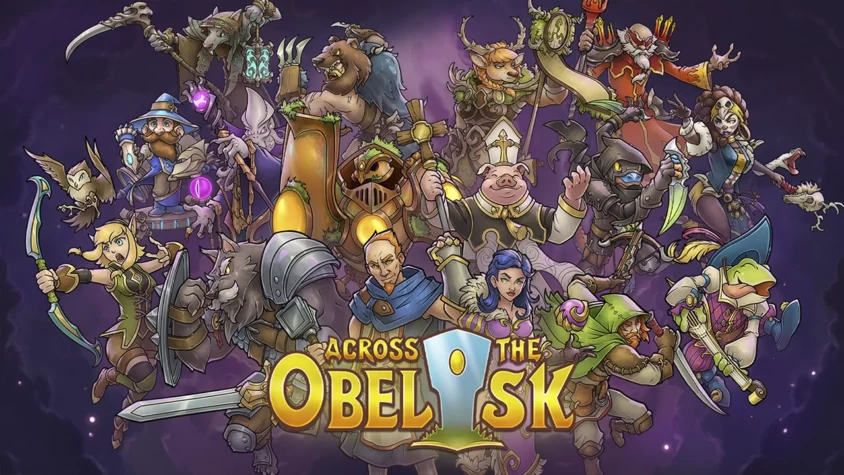 Обложка игры Across the Obelisk Обложка игры Across the Obelisk с множеством ярких персонажей, готовых к приключениям