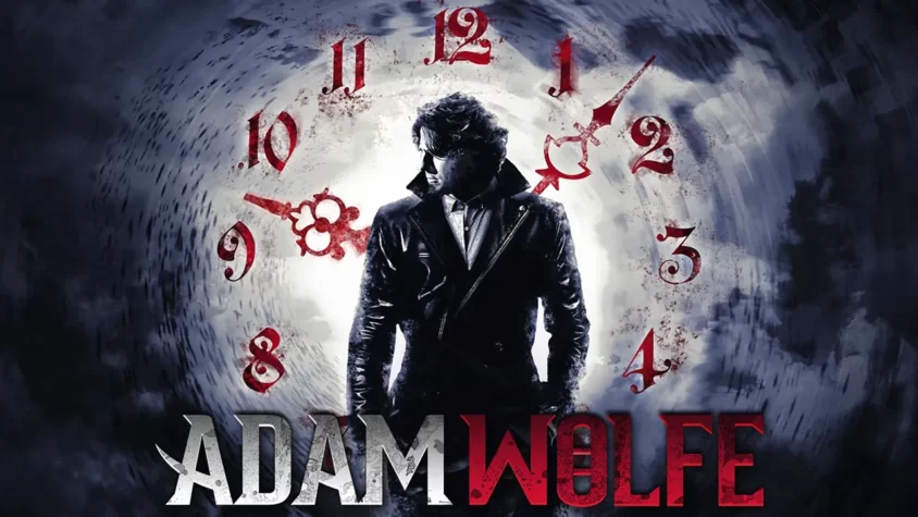 Обложка игры Adam Wolfe — герой в стильном пальто стоит на фоне замысловатых цифр