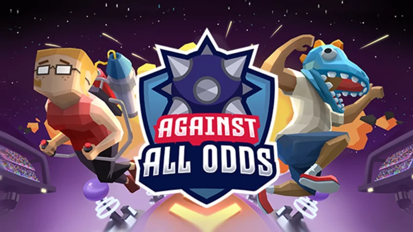 Обложка игры Against All Odds, где персонажи соревнуются с космическим фоном