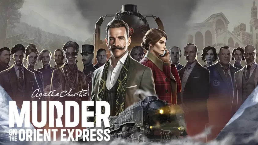 Agatha Christie - Murder on the Orient Express Обложка игры "Убийство в Восточном экспрессе" с грустным детективом и разряженной атмосферой