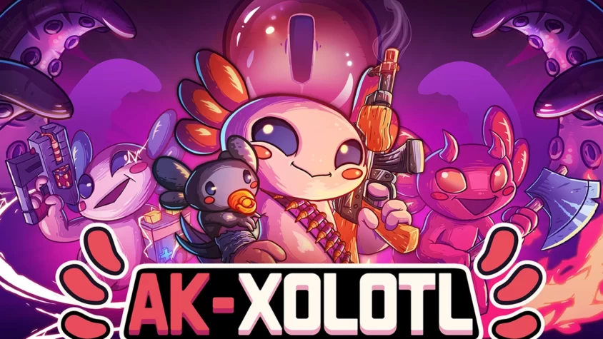 Герои игры AK-xolotl, готовые к веселью и жестокости, с оружием и милыми мордочками