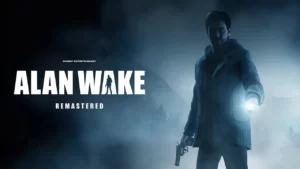 Покрытие игры Alan Wake, главный герой в темном лесу с фонарем